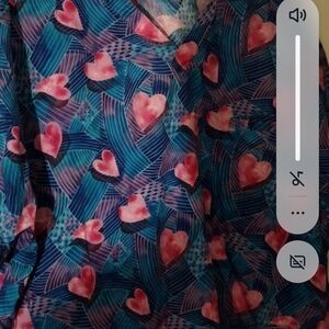 Blue Heart Print Scrub Top